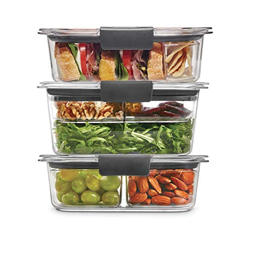 Rubbermaid 2108371 Leak-Proof Brilliance Food Storage 12-Piece Plastic Containers with Lids | Bento Box Style Sandwich and Salad Lunch Kit, Clear