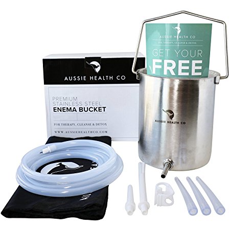 Premium Stainless Steel Enema Bucket Kit. FDA Listed, Phthalates & BPA-Free, 2 Quart, Odorless, Reusable. For Home, Coffee and Water Colon Cleansing/Detox Enemas. Includes Nozzle Tips and Storage Bag.