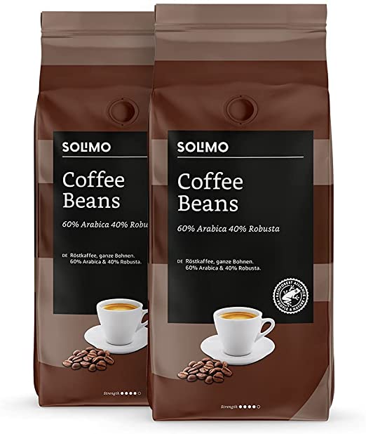 Amazon Brand - Solimo Coffee Beans Intense, 60% Arabica 40% Robusta, 2 Kg (2 Packs x 1 Kg)