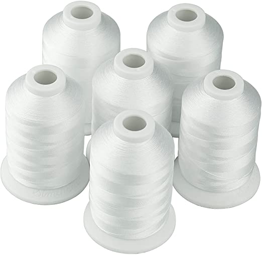 Simthread 6 Polyester White Machine Embroidery Threads 1000M(1100Yards) for Brother, Babylock, Janome, Pfaff, Singer, Bernina and Other Home Machines (White)