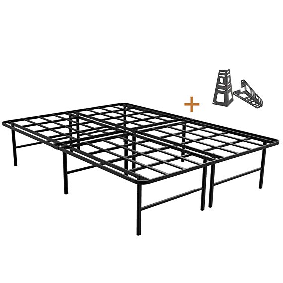ZIYOO 16 Inch Platform Bed Frame Base, Mattress Foundation, Box Spring Replacement, Quiet Noise-Free, Headboard-Bracket Included, Queen