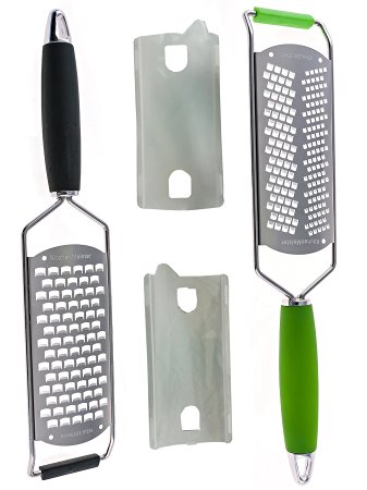 Stainless Steel Handheld Cheese and Lemon Grater and Zester Set of 2, Green and Black