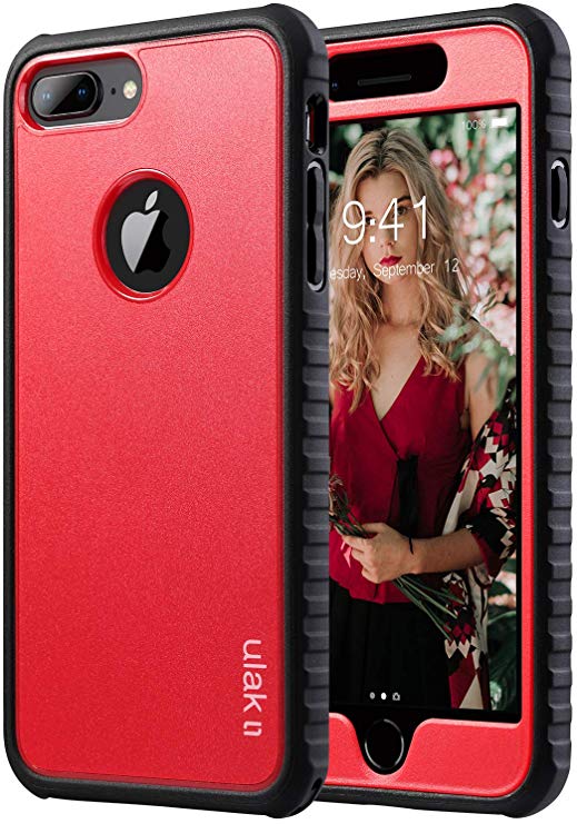 ULAK iPhone 8 Plus Case, Slim Shock-Absorption Bumper Cover with Front and Back Protection Durable Anti-Slip Premium Hybrid Protective Case Grip Cover for iPhone 8 Plus 5.5 inch, Red