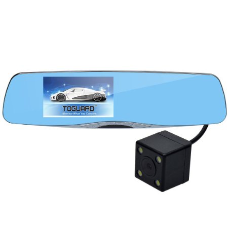 Toguard 4.5 inch Full HD 1080P Car DVR Cam Rear View Mirror Dual Lens Dash Camera With Chip Novatek 96655, 4 LEDs Night Vistion, G-Sensor, Reversing Visual, Motion Detection, WDR Function