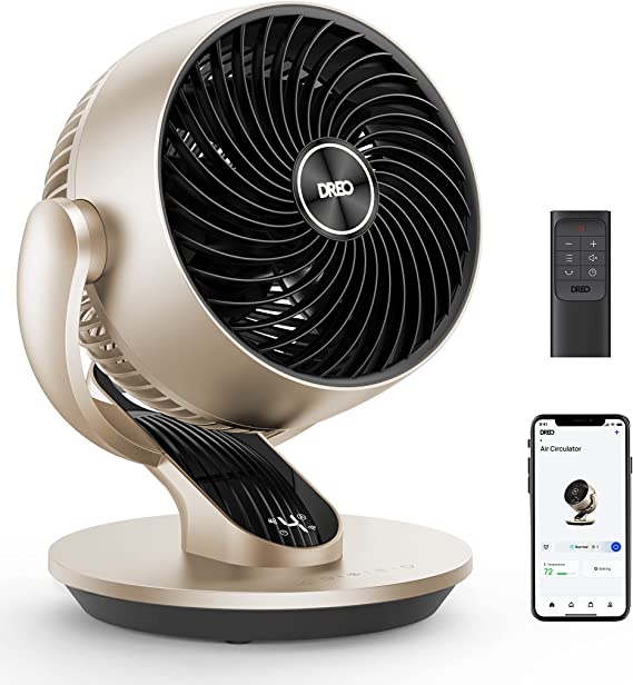 Dreo Smart Desk Fan for Bedroom, Powerful 70 ft Whole Room Air Circulator Fan, 120° 90° oscillating fans with Voice Control, 4 Speeds, 5 Modes, 12H Timer, 9" Portable Table Fan for Office, Home