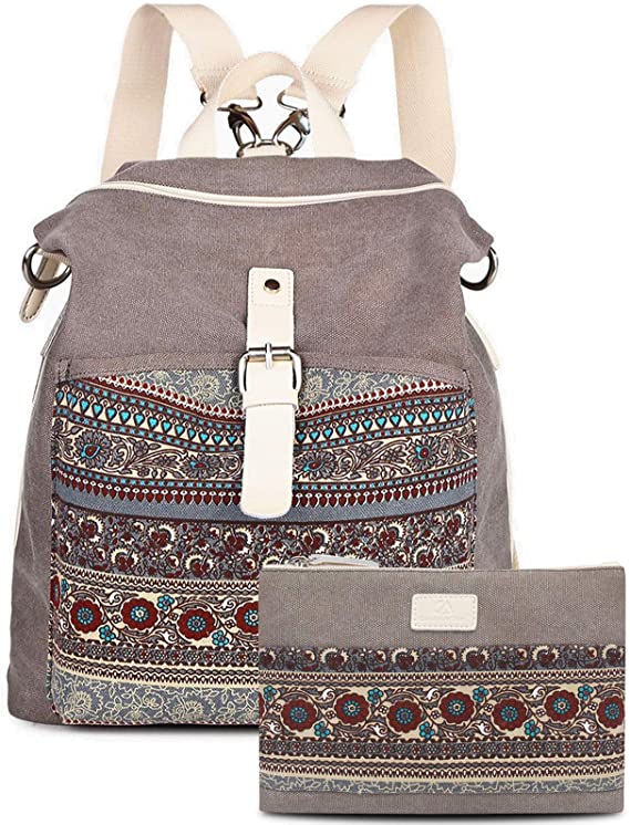 Backpack Purse Set Women Ladies Fashion Casual Lightweight Shoulder Bag Wallet Travel Daypack (Gray with Wallet)