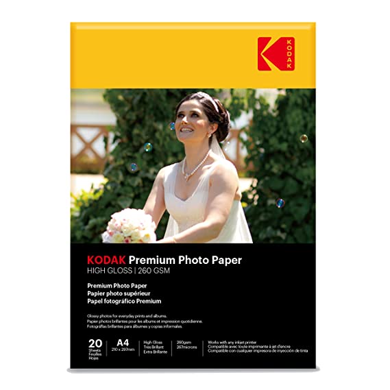 Kodak 260 GSM A4 Photo Paper High Glossy (1 x 20 Sheets), White (9891-308)