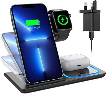 KIMILAR 15W Qi-Certified Fast Wireless Charger compatible with iPhone 13/12 / 11 / SE/XR/XS/X / 8, compatible with Apple Watch Series 7/6 / 5/4 / 3 / SE, compatible with Airpods 1/2/Pro