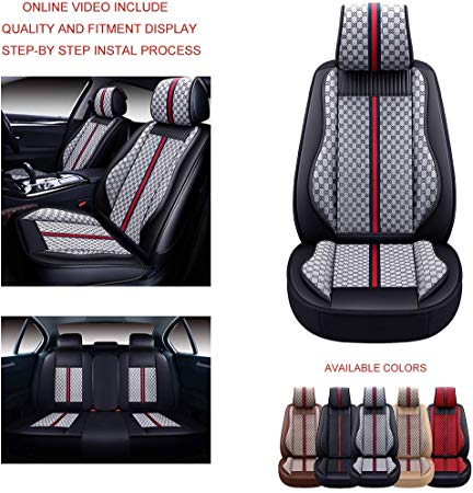 OASIS AUTO OS-007 Leather&Cloth Universal Car Seat Covers Automotive Vehicle Cushion for Sedan, SUV and Small Pick-Up Truck Compatible with Toyota-Nissan-Honda-Jeep-Subaru (Full Set, Grey)