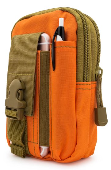 Bastex Universal Multipurpose Tactical Smartphone Orange w/Army Green Holster EDC Security Pack Carry Pouch Belt Waist Bag Gadget Money Pocket for iPhone 6s Samsung Galaxy S7 Note5 LG G5 and more