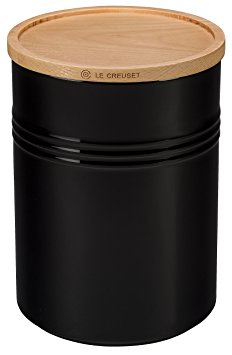 Le Creuset Stoneware 4" Canister with Wood Lid, 22 oz, Black