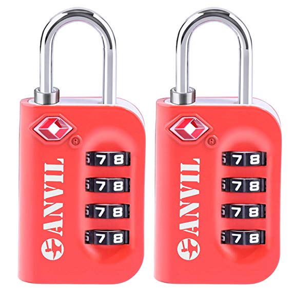 TSA Approved Luggage Lock - 4 Digit Combination padlocks with a Hardened Steel Shackle - Travel Locks for Suitcases & Baggage