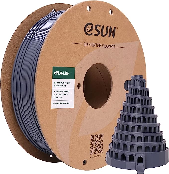 eSUN PLA Lite Filament 1.75mm, 3D Printer Filament Upgraded PLA Filament, Dimensional Accuracy  /- 0.03mm, 1KG Spool (2.2 LBS) 3D Printing Filament for 3D Printers,Grey