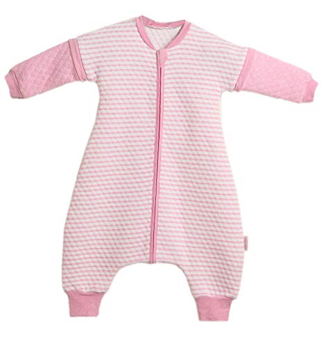 LETTAS Baby Girls Quilted Cotton Stripe Detachable Sleeve 2.5 Tog Sleeping Bag with Feet for Big Kids Pink (4T-5T,XL)