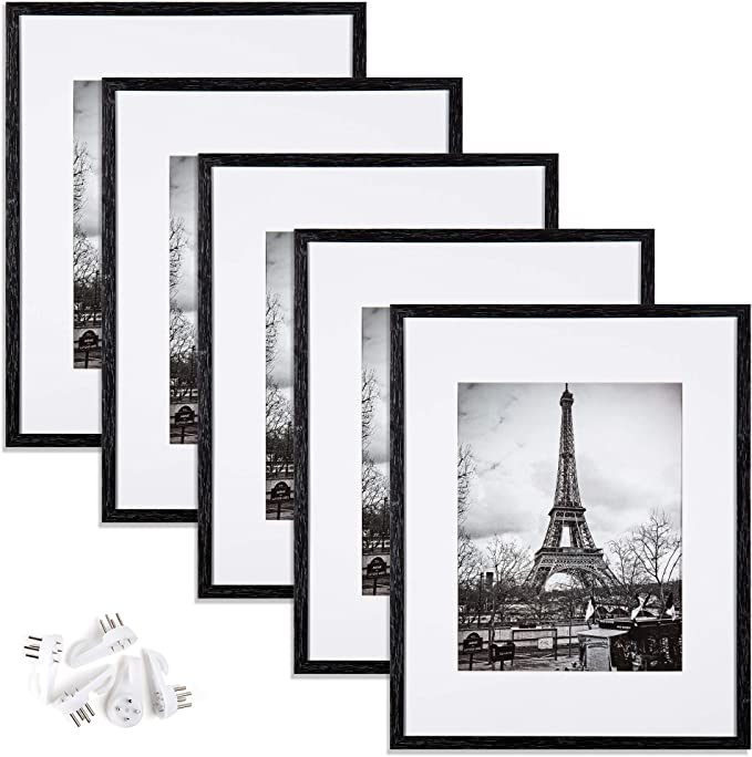 upsimples 16x20 Picture Frame Set of 5,Display Pictures 11x14 with Mat or 16x20 Without Mat,Wall Gallery Poster Frames,Vintage Black