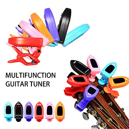 Guitar Ukulele Tuner Clip on - for Bass Violin Instrument Chromatic Tuning, 360 Degree Rotating Battery Included, Auto Power Off (Blue)