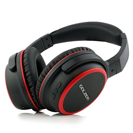 Golzer BTX40 Bluetooth 4.1 Wireless OverEar Headphones with Microphone and CSR apt-x & Internal Rechargeable Battery (Dual Mode: Wireless Bluetooth or Wired) - Black/Red