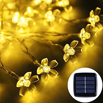 Solar Fairy lights, NockNock Solar Powered 23ft 7m 50 LED Waterproof Blossom String Lights for Wedding Christmas Party Holiday Lawn Patio Indoor and Outdoor Use - Warm White