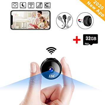 32GB WiFi Spy Camera Wireless Mini Hidden Camera,1080P Portable Security Camera with App View - Magnetic Easy Install - Night Vision - Motion Detection - Instant Push Notifications (2020 APP)
