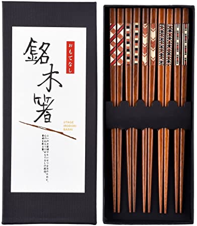 Antner Handmade Japanese Chopsticks Reusable Natural Wooden Chopstick with Box, 5 Pairs Gift Set