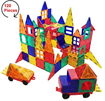 #1 STRONG - 120 Piece Magnetic Building Tiles Set for Kids - Magna Toy Blocks for Educational and Learning - Perfect gift for Boys or Girls