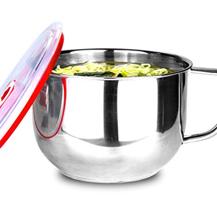 SimLife Stainless Steel Ramen Noodle Soup Pasta Bowl and Induction Cooker directly with Handle&Lid