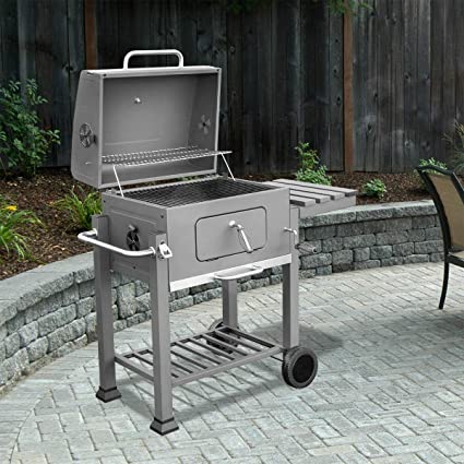 XtremepowerUS 95539 Deluxe Grill Large Station Outdoor Backyard BBQ Stove Built-in Thermometer Charcoal, Silver