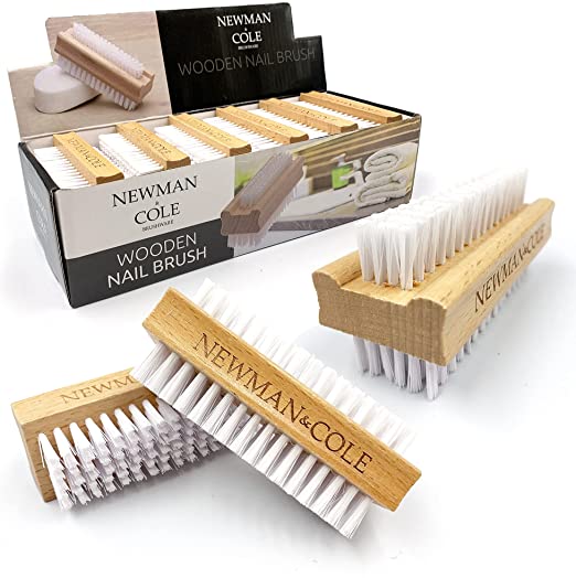 Wooden Nail Brush, Double-Sided Nail Scrubbing Brush with Firm Plastic Bristles (Set of 3)