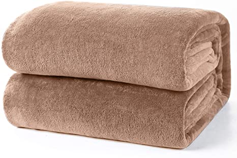 HOKEKI Soft Blanket,Flannel Fleece Blanket,All Seasons Warm Throw Blanket for Nap,Fluffy Microfiber Bed Blanket for Sofa,Couch (Camel, Queen(90''X90''))