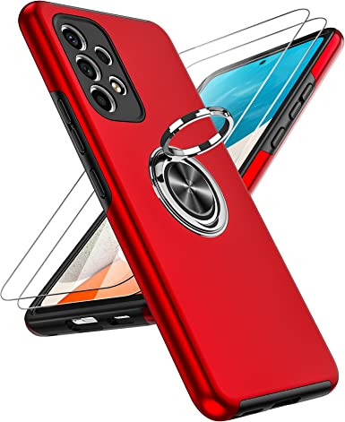 LeYi for Galaxy A53 5G Case, Samsung Galaxy A53 5G Case with [2 Pack] Tempered Glass Screen Protector, Slim Shockproof Phone Case with Invisible Ring Holder Kickstand for Galaxy A53 5G, Red