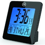 MARATHON CL030050BK Digital Desktop Clock with Day Date Temperature Alarm and Backlight Black - Batteries Included