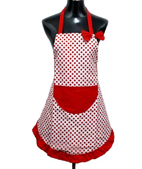 Hyzrz Lovely Lady Red Dot Kitchen Flirty Canvas Restaurant Cake Funny Aprons for Women Chef Bib Gift