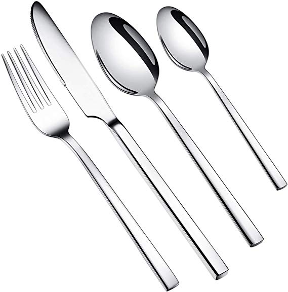 WUJO Cutlery Set, Stainless Steel Dinner Set, 24 Piece Dinnerware/Tableware/Silverware Set Service for 6, Include Knife/Fork/Spoon/Teaspoon, Mirror Polished, Dishwasher Safe