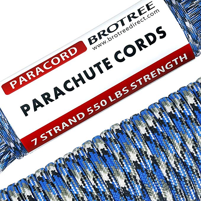 Brotree 550 Paracord 7 Strand Nylon Parachute Cord Type III Mil Spec Survival Cord - 550lb Breaking Strength (Standard, Reflective)