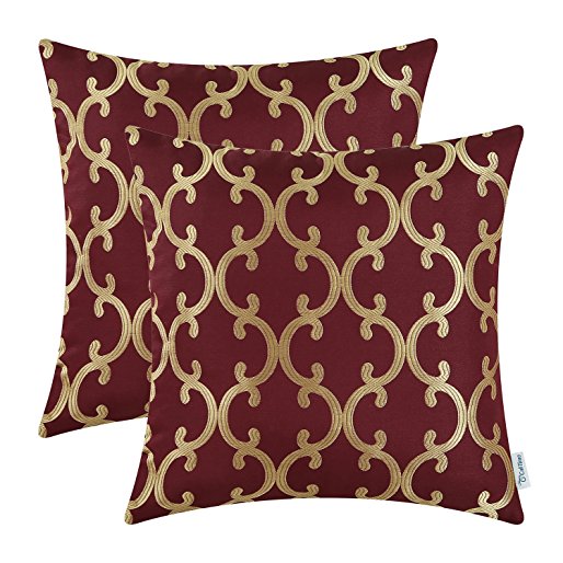 Pack of 2 CaliTime Throw Pillow Covers Cases for Couch Sofa Home Decor, Modern Quatrefoil Geometric Accent, 18 X 18 Inches, Burgundy