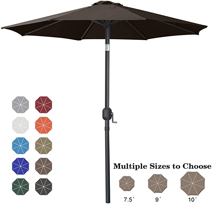 ABCCANOPY 7.5' Patio Umbrella Table Market Umbrella with Push Button Tilt for Garden, Deck, Backyard and Pool, 8 Ribs 13 Colors,Brown