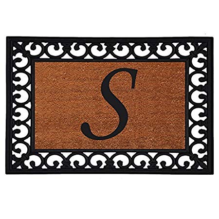 Home & More 180041925S Inserted Doormat, 19" X 25" x 0.60", Monogrammed Letter S, Natural/Black