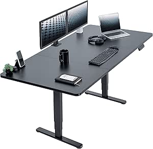 VIVO Electric Height Adjustable 180cm x 91cm Memory Stand Up Desk, Black Table Top, Black Dual Motor Frame with Preset Controller, 2B Series, DESK-KIT-2B7B-36