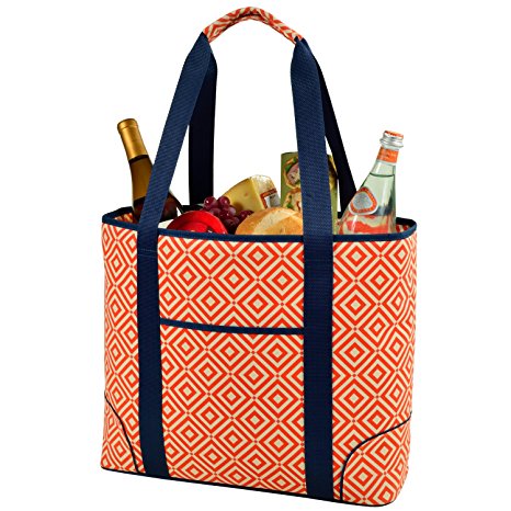 Picnic at Ascot  Extra Large Insulated Cooler Bag - 30 Can Tote - Orange/Navy