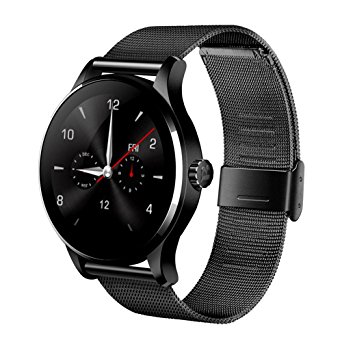 SEPVER All-in-1 K88h Smart Watch Round IPS Touch Screen Bluetooth 4.0 removable metal strap Pedometer heart rate monitor fully compatible with iPhone Android Smart Phone (Black metal)