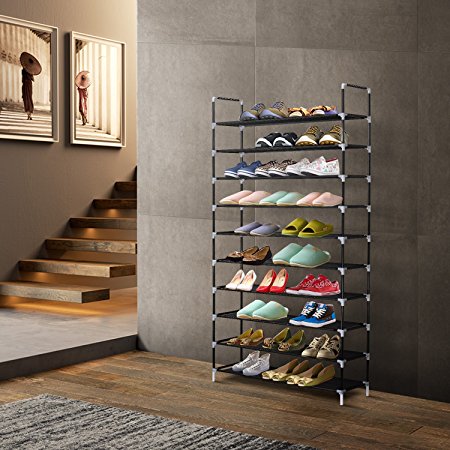 Herron Shoe Rack, Durable And Stable Shoe Tower, 10 Tiers 50 Pairs Shoe Organizer - Quick and Easy to Assemblely - Black