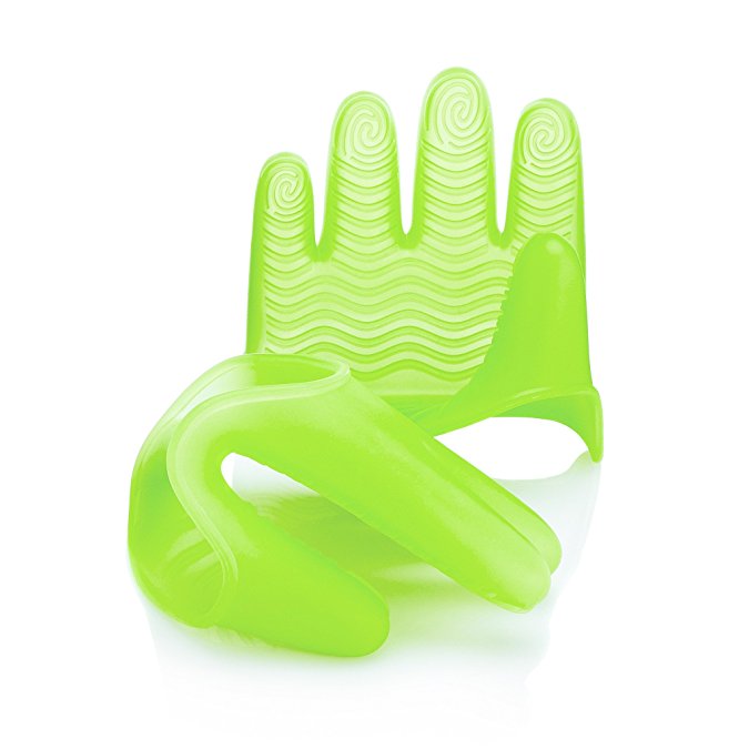 KMN Home FingerMitt, 5-Finger Silicone Oven Mitt Gloves, Heat Resistant for Cooking and Grilling, Cucumber