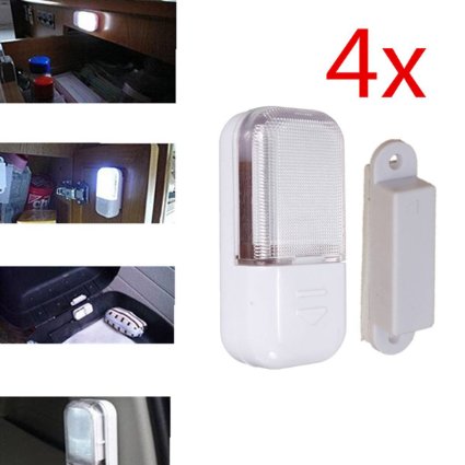 GLISTENY 4 pack Automatic Magnetic Sensor LED Sensing Lights Drawer Closet Cabinet Wardrobe Door LED Light Lamp White