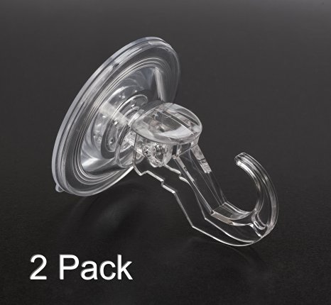 Budget&Good® 2 pcs Clear Plastic Power Lock Suction Hook, Ultra Heavy Duty Strong Vacuum Suction Cup Hook, Maximum Suction on Smooth Non-porous surfaces - tile, glass, metal and mirror