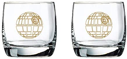 Star Wars Glass Set - Death Star - Collectible Gift Set of 2 Glasses - 10 oz Capacity - Classic Design - Heavy Base