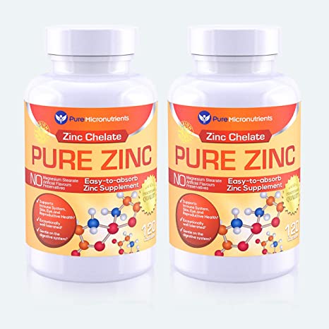 Pure Micronutrients Zinc Supplement, Natural Zinc Glycinate Supplements, (Chelated) 25mg, 240 caps - Best Buy Value 2-Pack