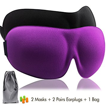 Hairizone 2 Pack Premium 3D Sleep Mask for REM Sleeping with 2 Sets of Earplugs