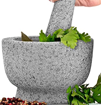 PriorityChef Mortar and Pestle Set - 100% Natural 2 Cup Unpolished Granite - Grind, Crush & Mash Spices and More - Easy to Use & Clean - Solid Stone Mortar and Pestle Large