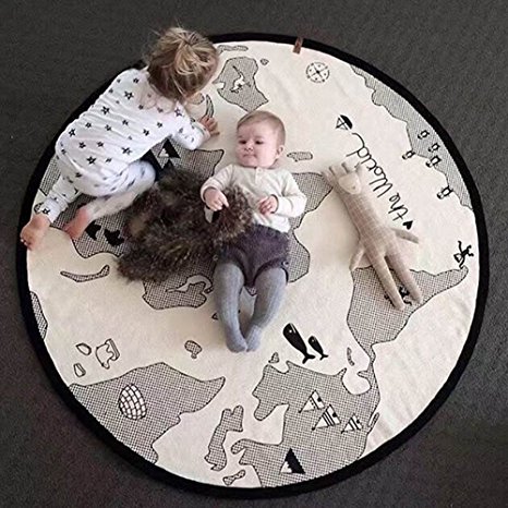Baby Crawling Mats World Map Pattern Floor Playmats Animal Early Education Round Carpet Diameter 53''