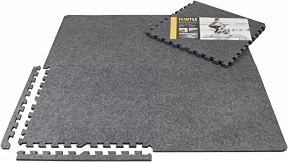 WF Athletic Supply Carpet Top EVA Foam Floor Tiles, Carpet Texture Surface Puzzle Interlocking Mats for Home Gym, Kids Room & Living Room; 24-inch x 24-inch x 12-mm per Tile